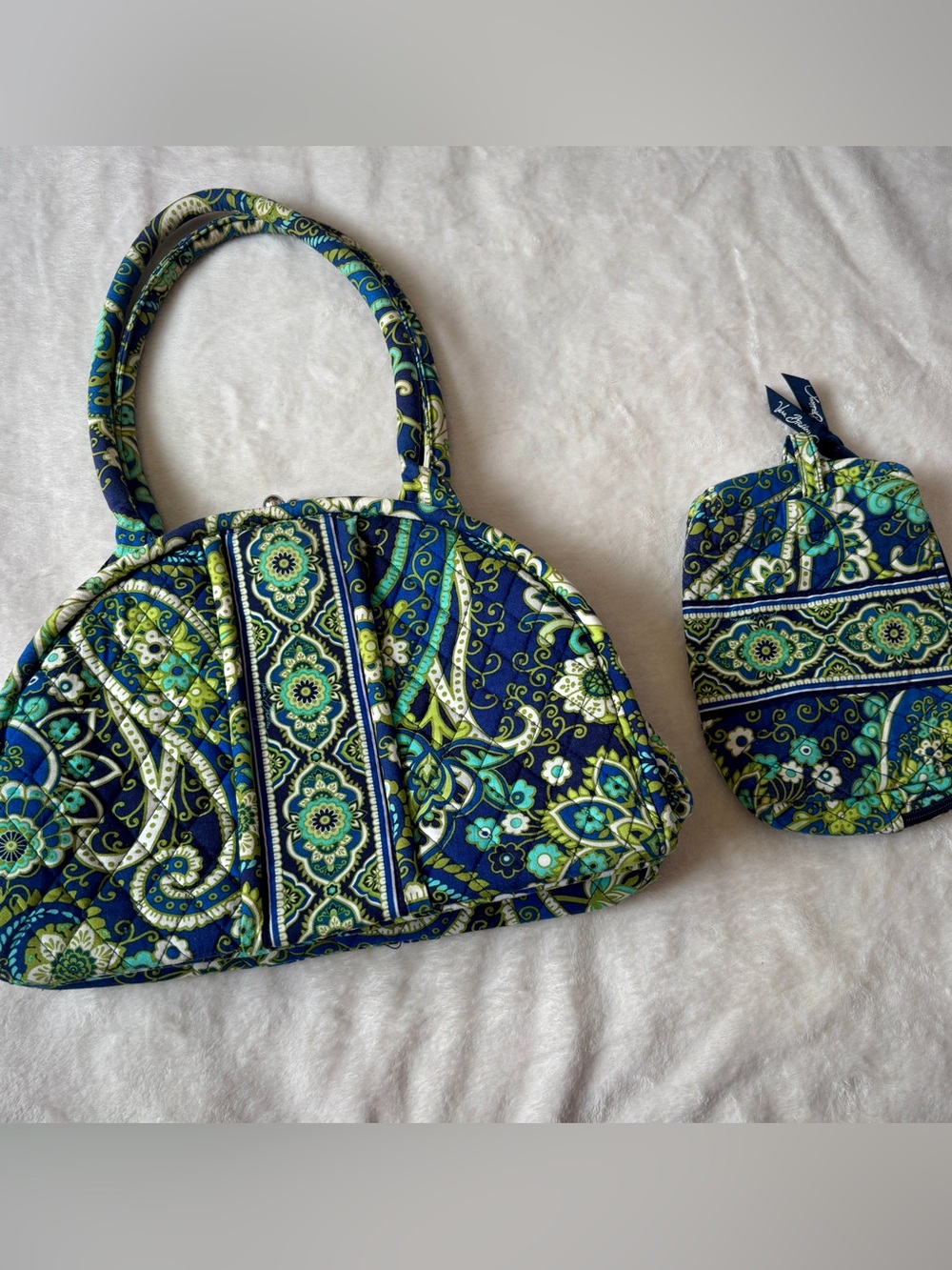 Vera Bradley Eloise Purse & Matching Cosmetic Bag Set Rhythm & Blues Retired Y2K